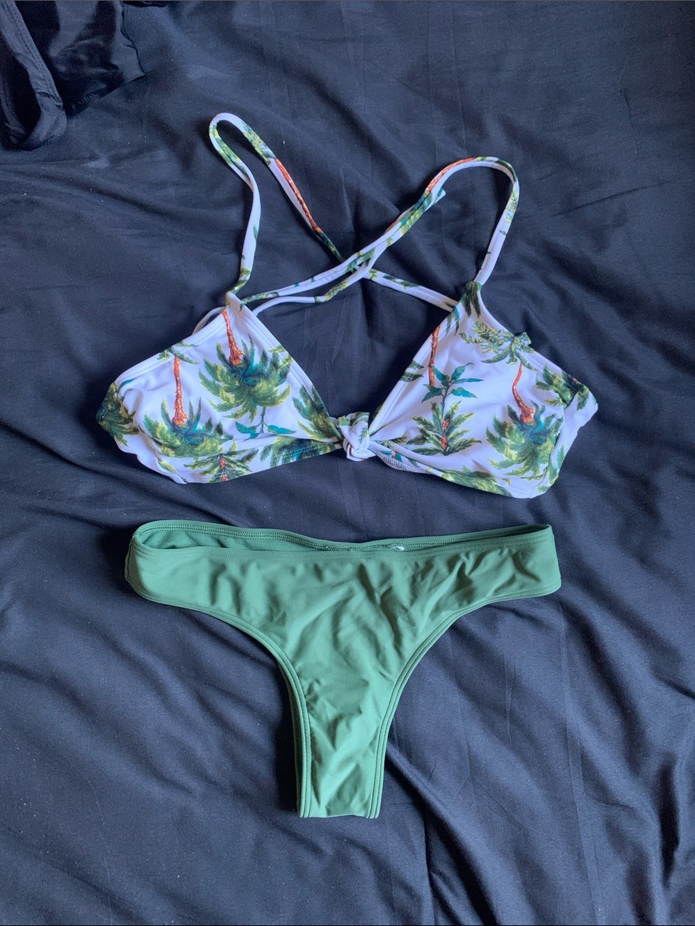 Tropical Print Knot Bikini Top & Green Bottoms